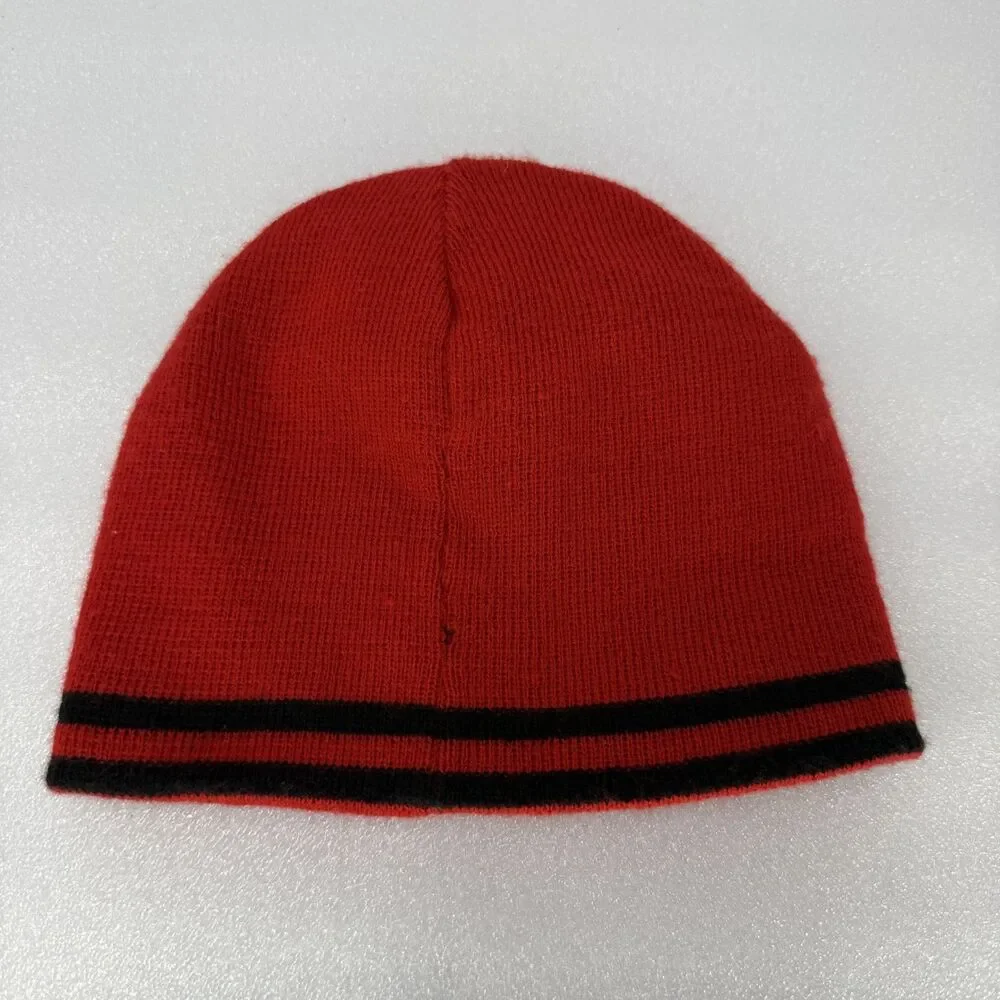 Vtg Nike Beanie Mens Black Red Reversible Thin Knit Embroidered Check Logo 2000s